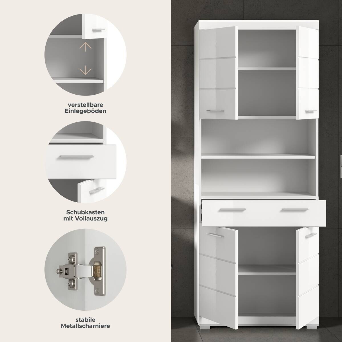 Badhochschrank Scout weiß weiß Hochglanz B/H/T: ca. 74x191x31 cm