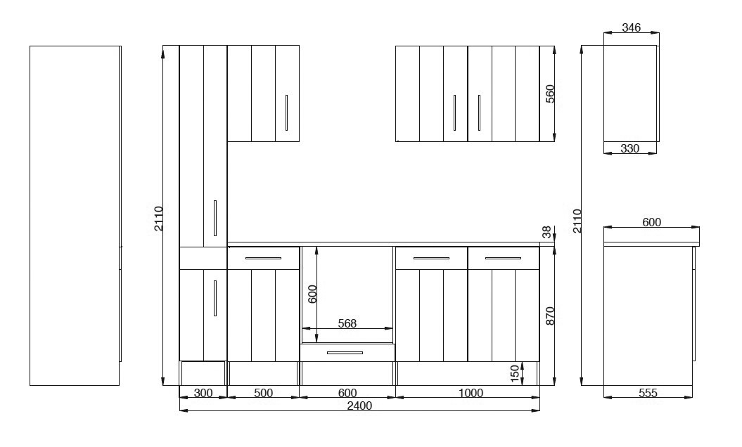 Respekta Küchenblock Premium weiß Lärche Nachbildung B/H/T: ca. 240x211x60 cm