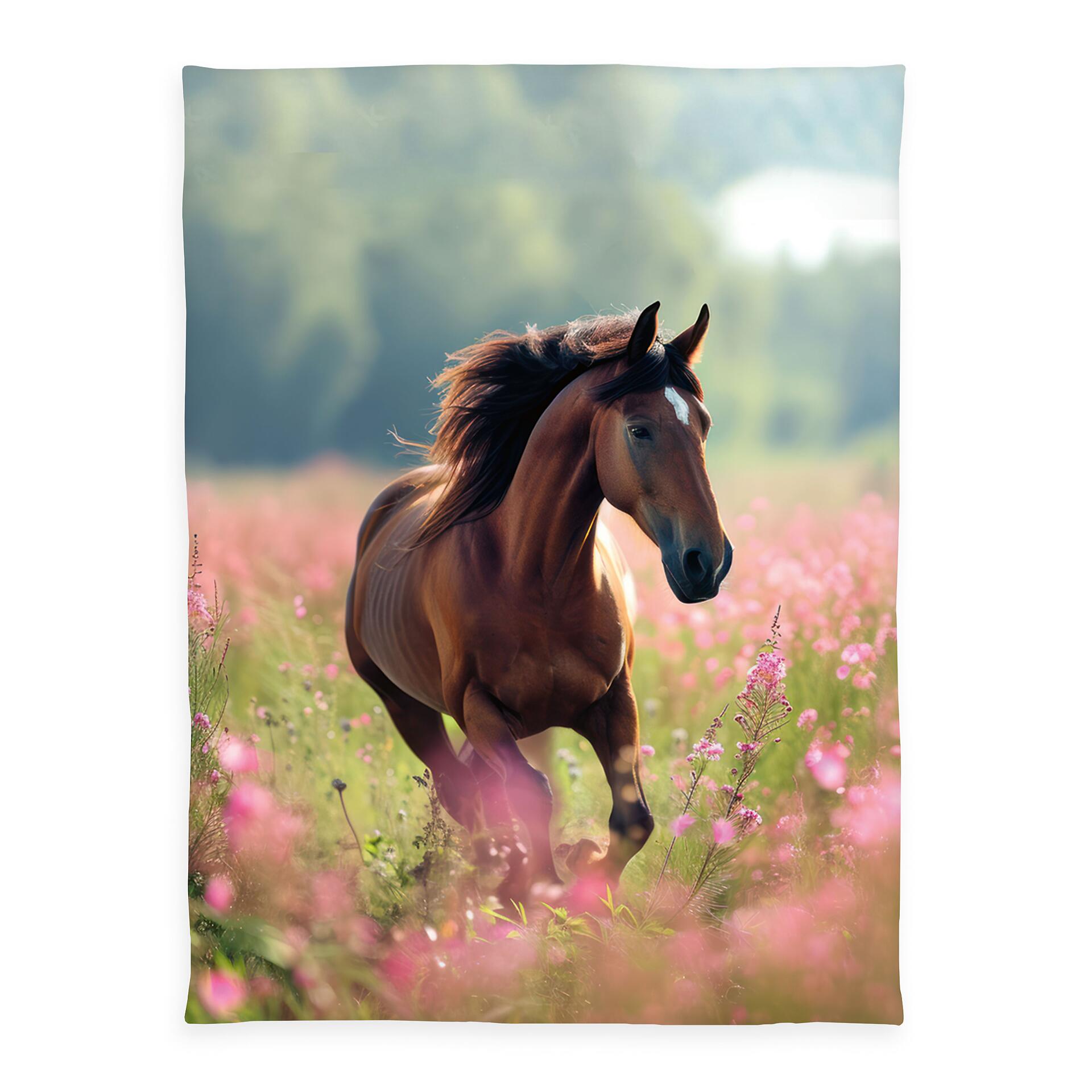 Polyester Flauschdecke Pferdeglück bunt Polyester