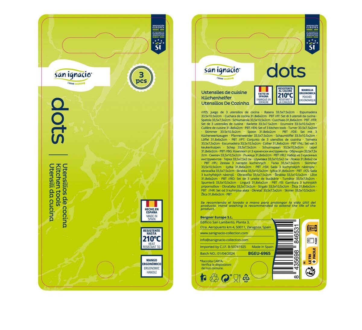 SAN IGNACIO Küchenhelfer DOTS schwarz Kunststoff B/H/L: ca. 10,5x2x34 cm