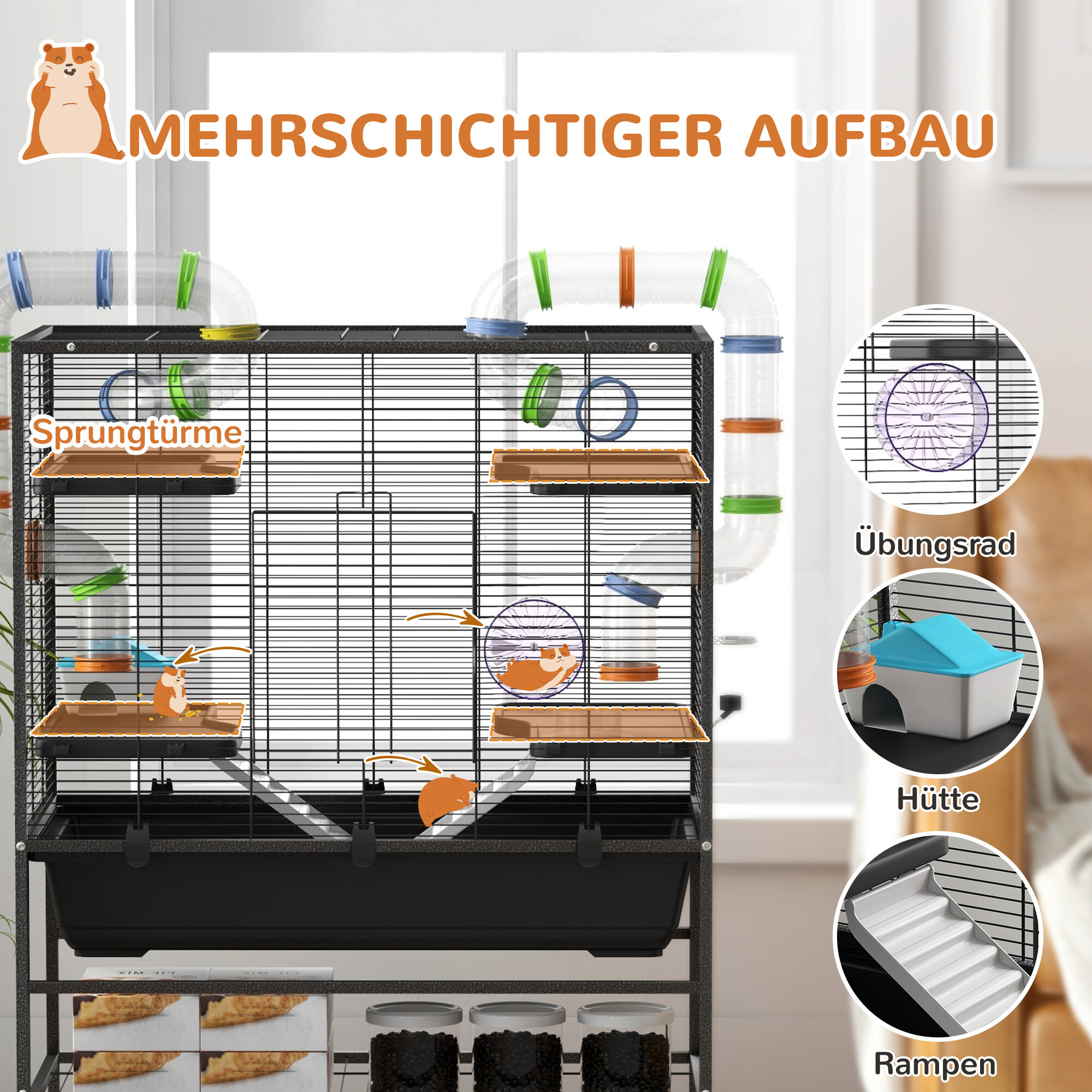 PawHut Hamsterkäfig schwarz Kunststoff B/H/L: ca. 46x109x82 cm