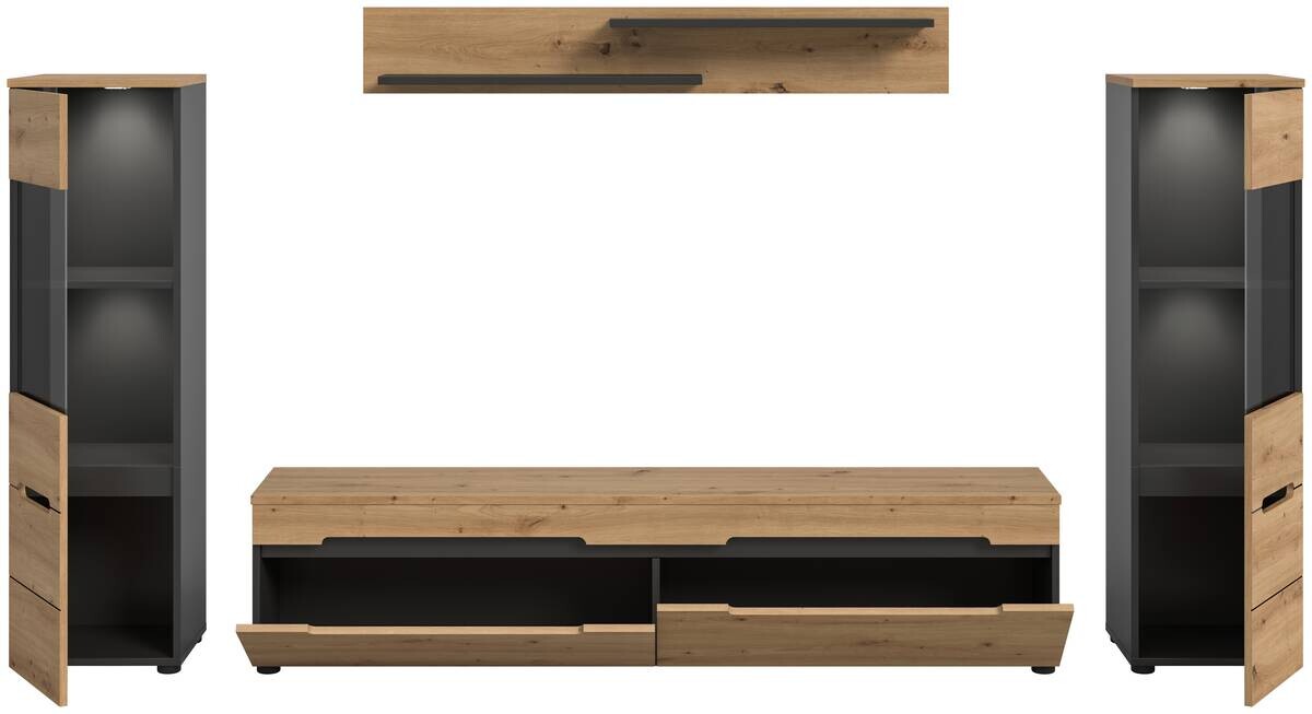 Wohnwand Canu basaltgrau Nachbildung Artisan Oak Nachbildung B/H/T: ca. 272x141x33 cm