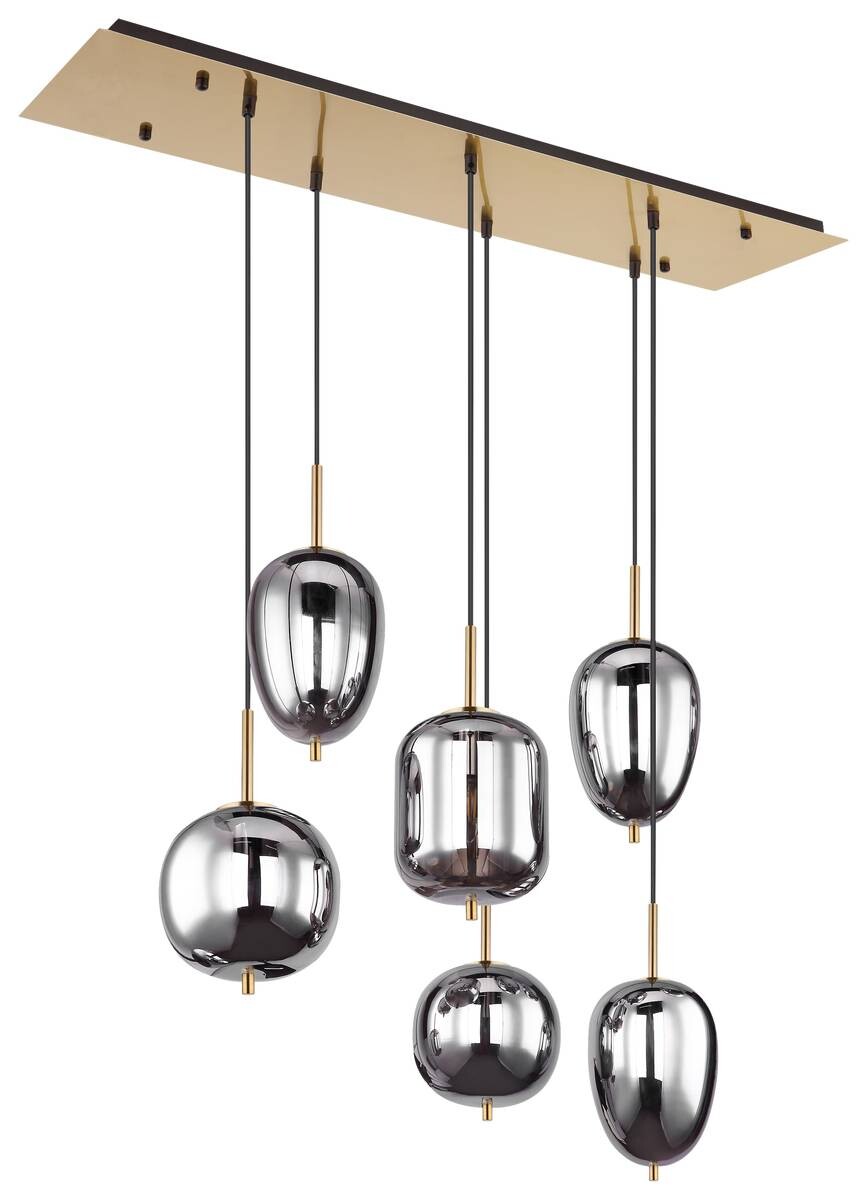 GLOBO Pendelleuchte Blacky messing Metall Rauchglas B/H/L: ca. 34x120x80 cm E14 6 Brennstellen