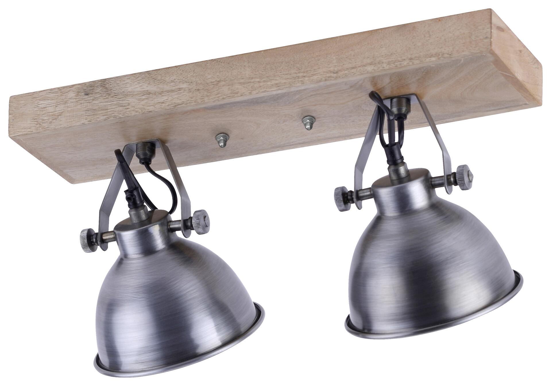 Just Light Spot Samia stahlfarbig Echtholz Metall B/H/L: ca. 24x22x45 cm E14 2 Brennstellen