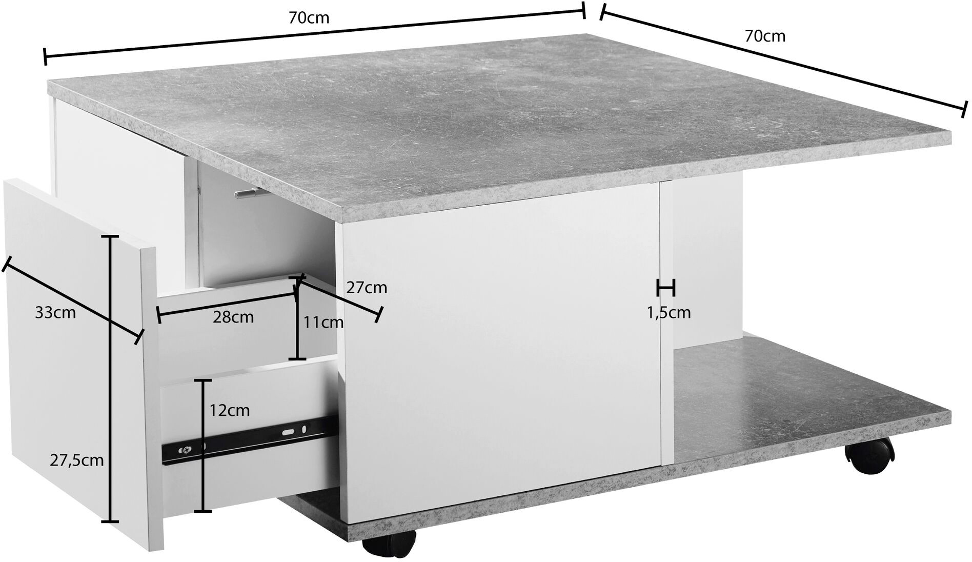 Wohnling Couchtisch weiß B/H/T: ca. 70x36x70 cm