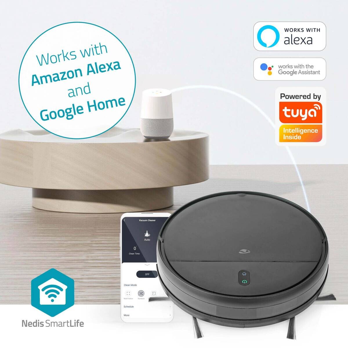 Nedis Roboter-Staubsauger schwarz Kunststoff B/H/L: ca. 32x7,8x0,3 cm