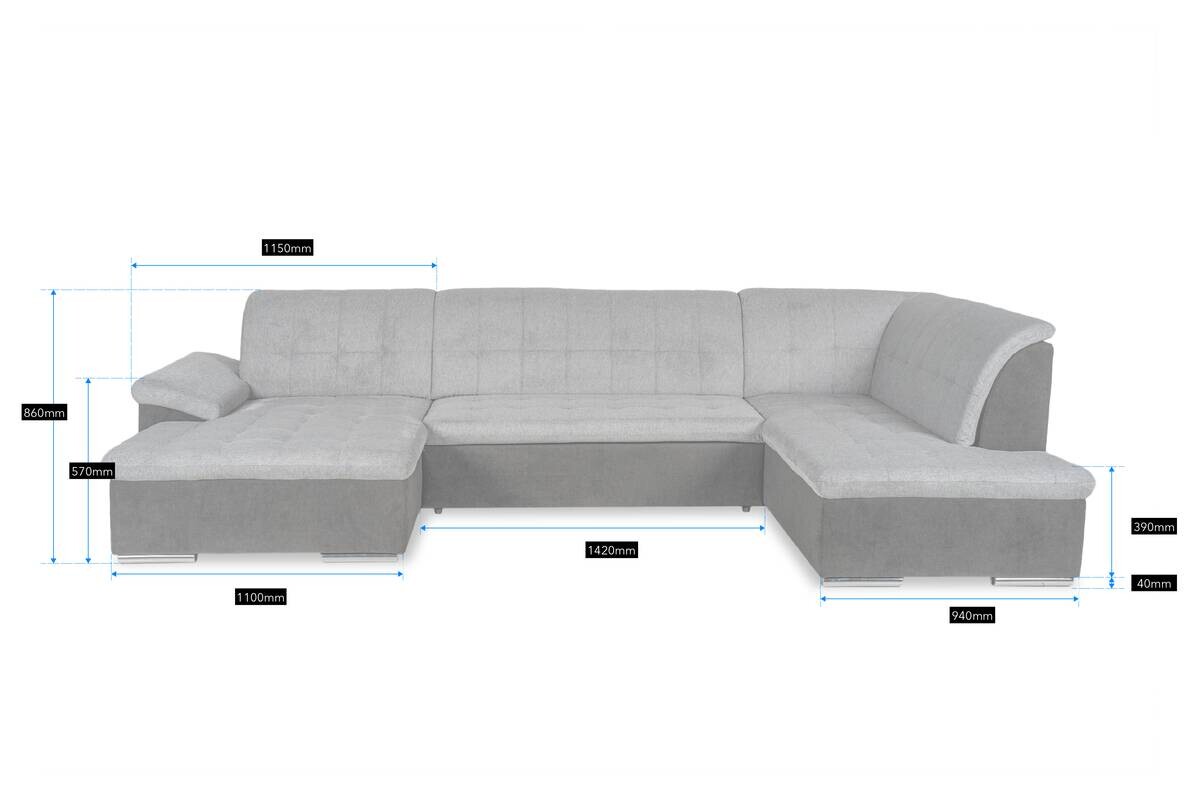 Wohnlandschaft Monica schwarz grau Flachgewebe B/H/T: ca. 348x87x198 cm