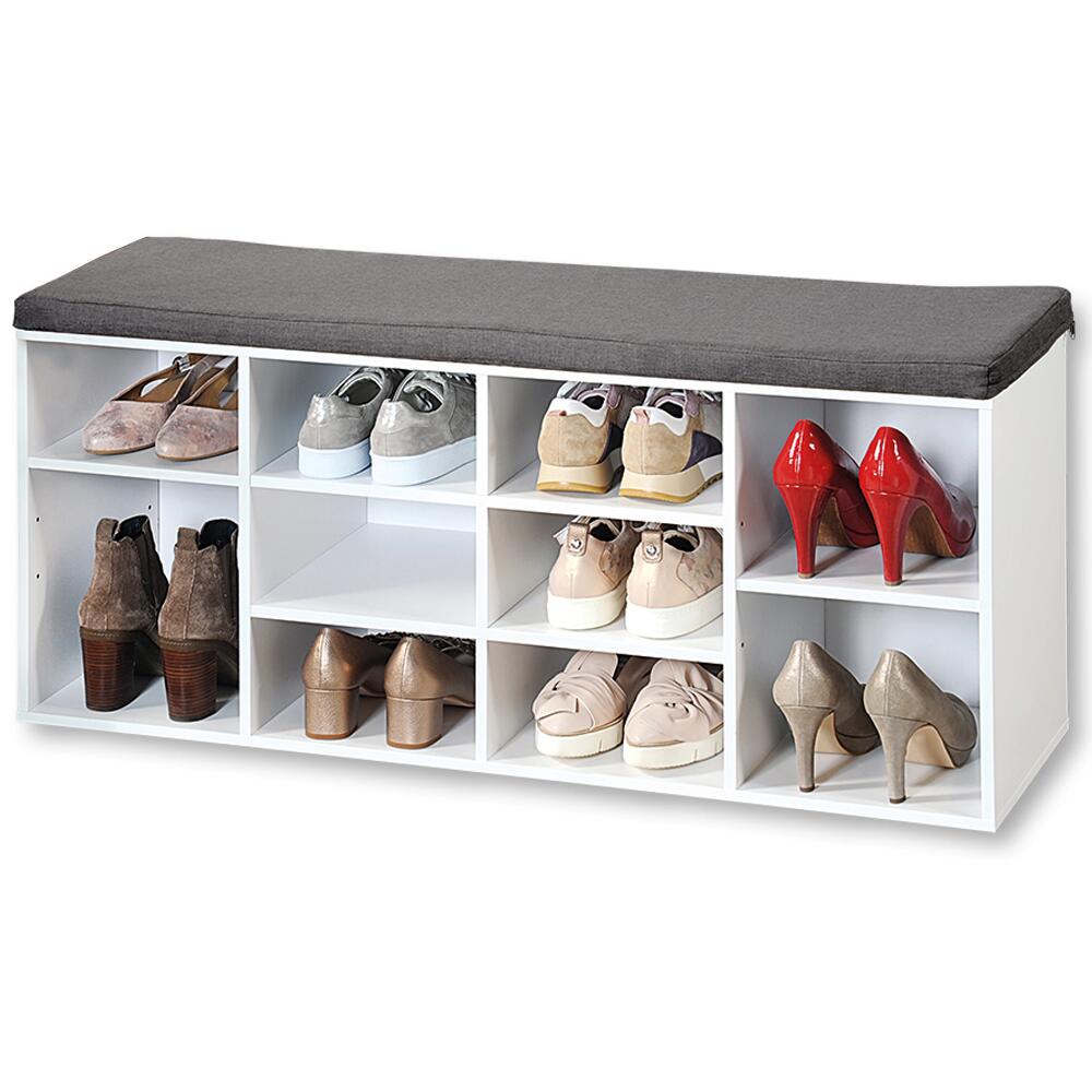 Kesper Schuhschrank mit Sitzkissen weiß Spanplatte B/H/L: ca. 29,5x48x103,5 cm