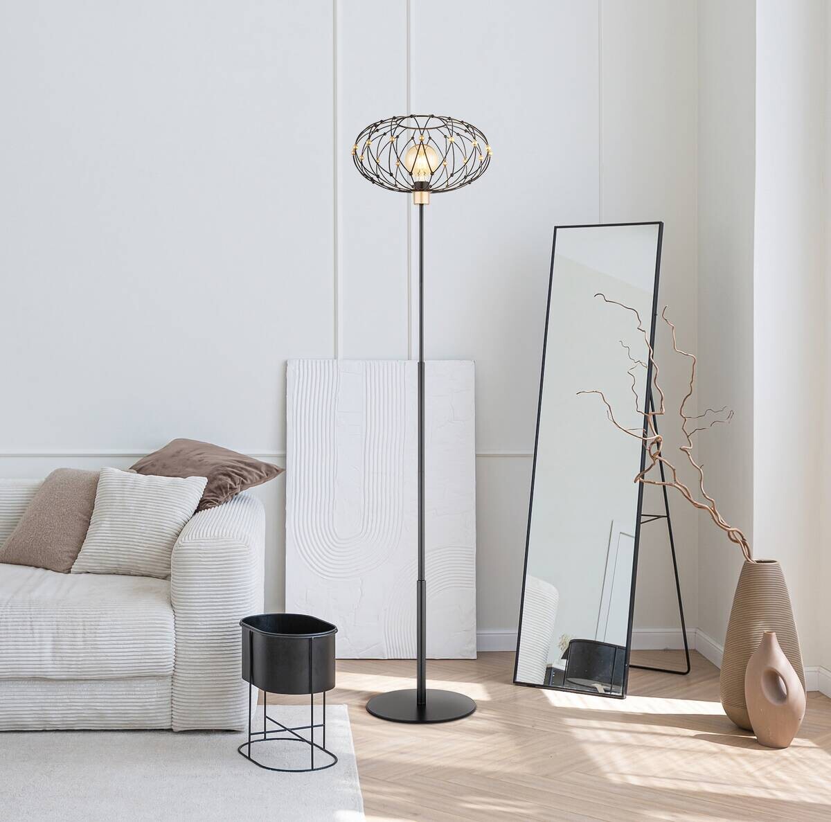 GLOBO Stehleuchte mattschwarz Metall H/D: ca. 162x40 cm E27 1 Brennstellen