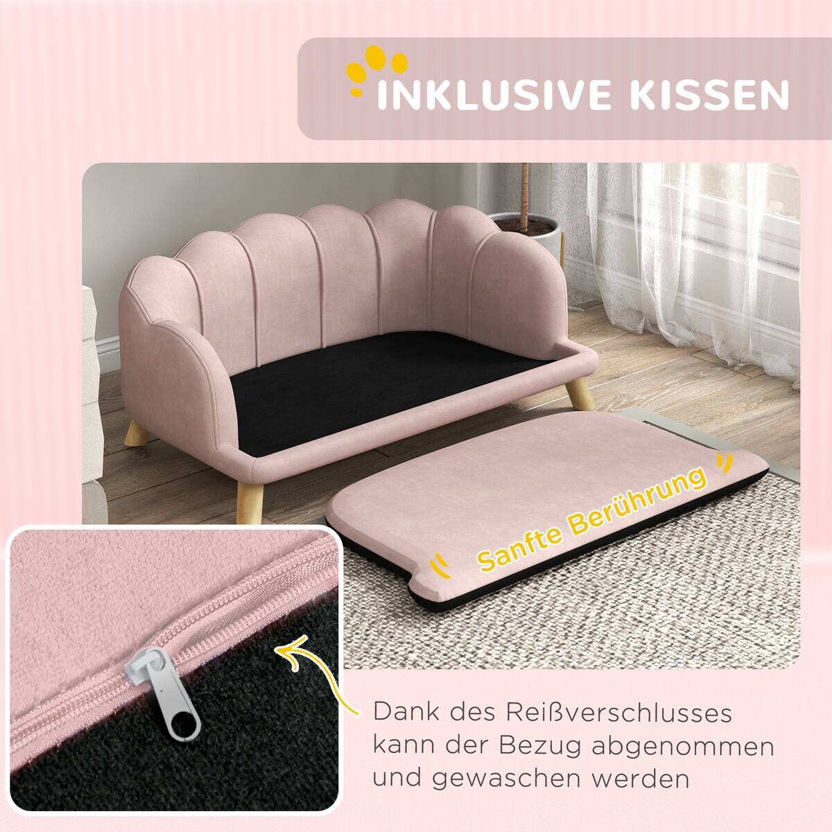 PawHut Hundesofa rosa Schaumstoff B/H/L: ca. 60,5x35,5x98,5 cm