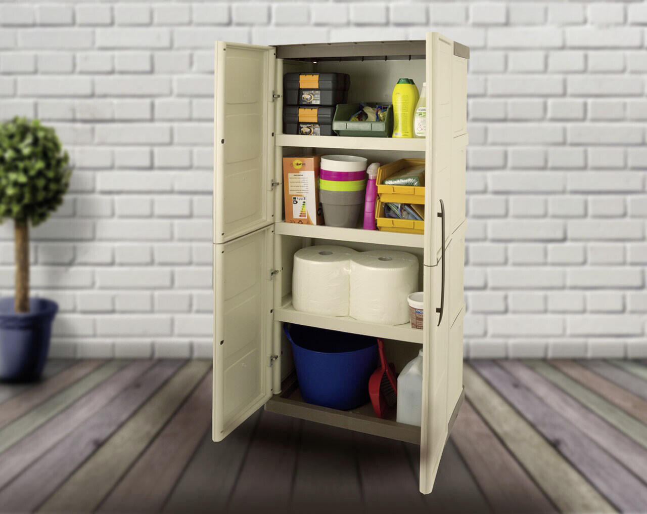 ArtPlast Kunststoffschrank Steel hoch beige Kunststoff B/H/T: ca. 70x165x39,5 cm