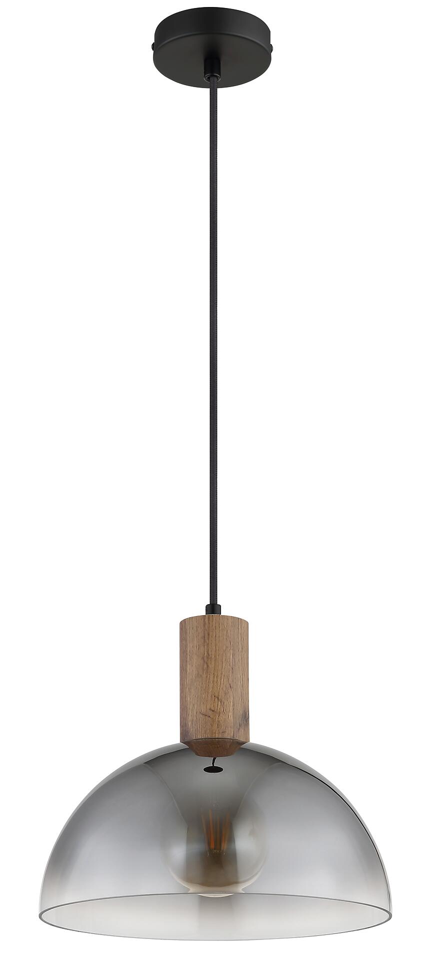 GLOBO Hängeleuchte dunkelbraun mattschwarz Rauch Holz Glas Metall H/D: ca. 120x30 cm E27 1 Brennstellen