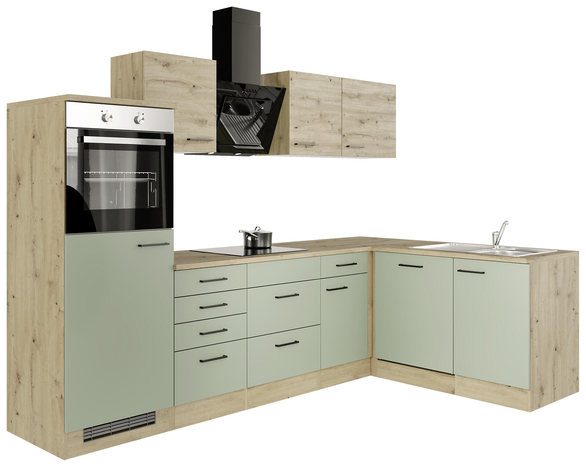 Winkelküche Cara grün matt B/H/T: ca. 280x200x60 cm