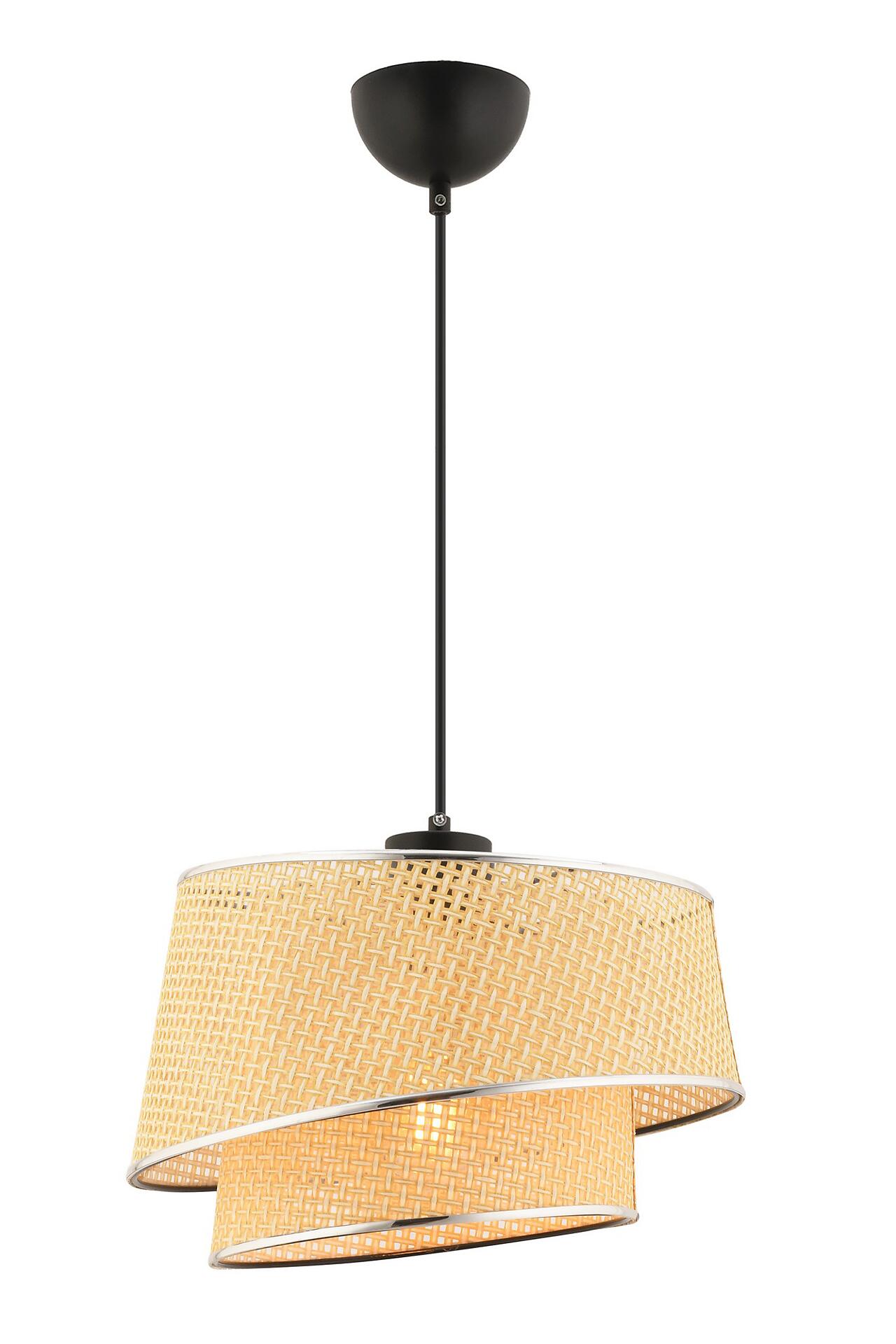 Opviq Pendelleuchte Barette kamel silber Stoff Metall B/H/L: ca. 32x65x32 cm E27 1 Brennstellen