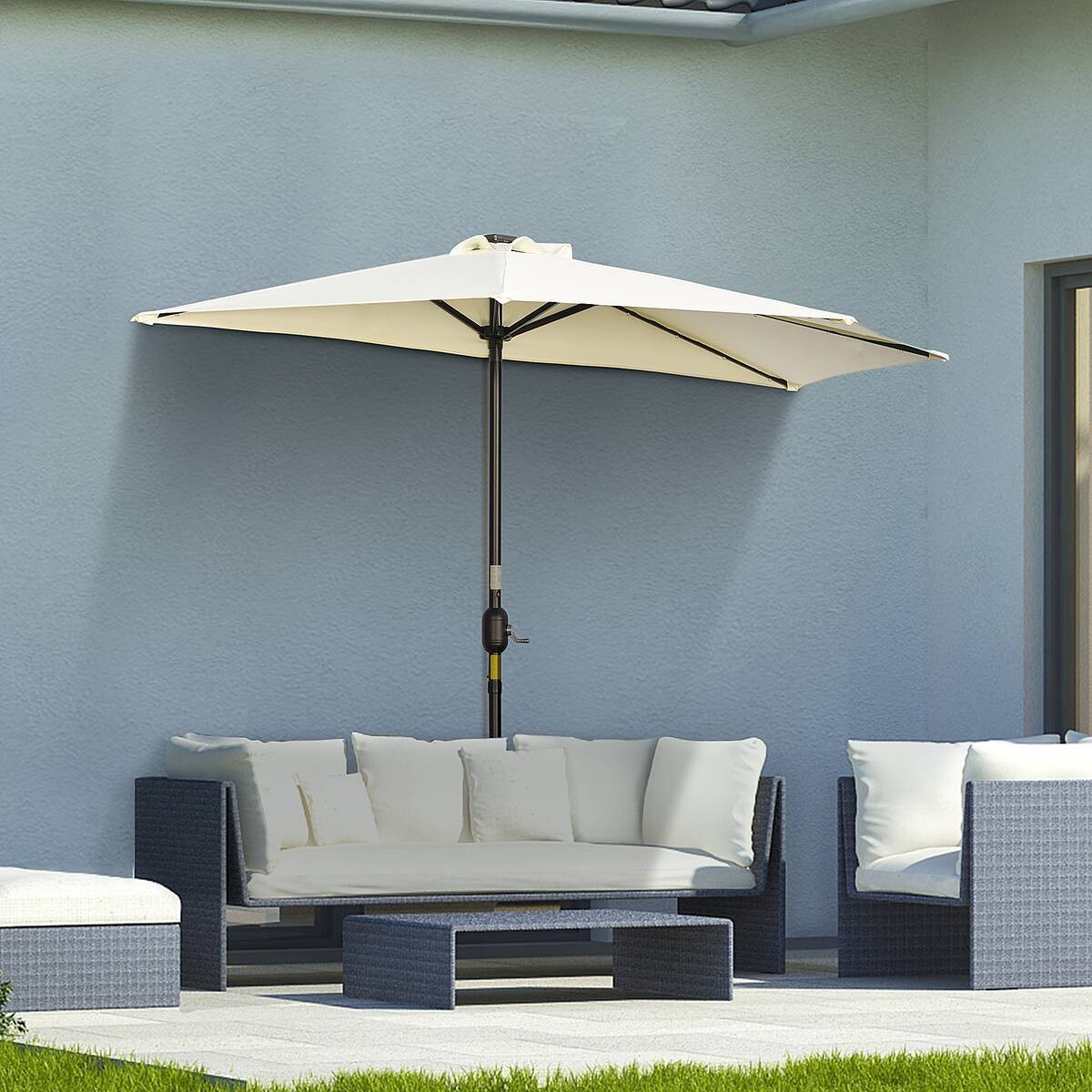 Outsunny Halbrunder Regenschirm beige Eisen B/H/L: ca. 135x240x270 cm