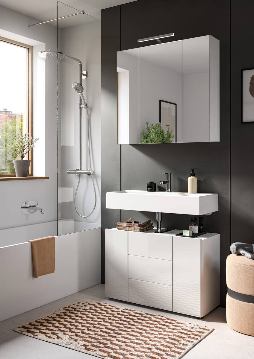 Badezimmer-Set VIRA weiß weiß Hochglanz B/H/T: ca. 82x190x34 cm