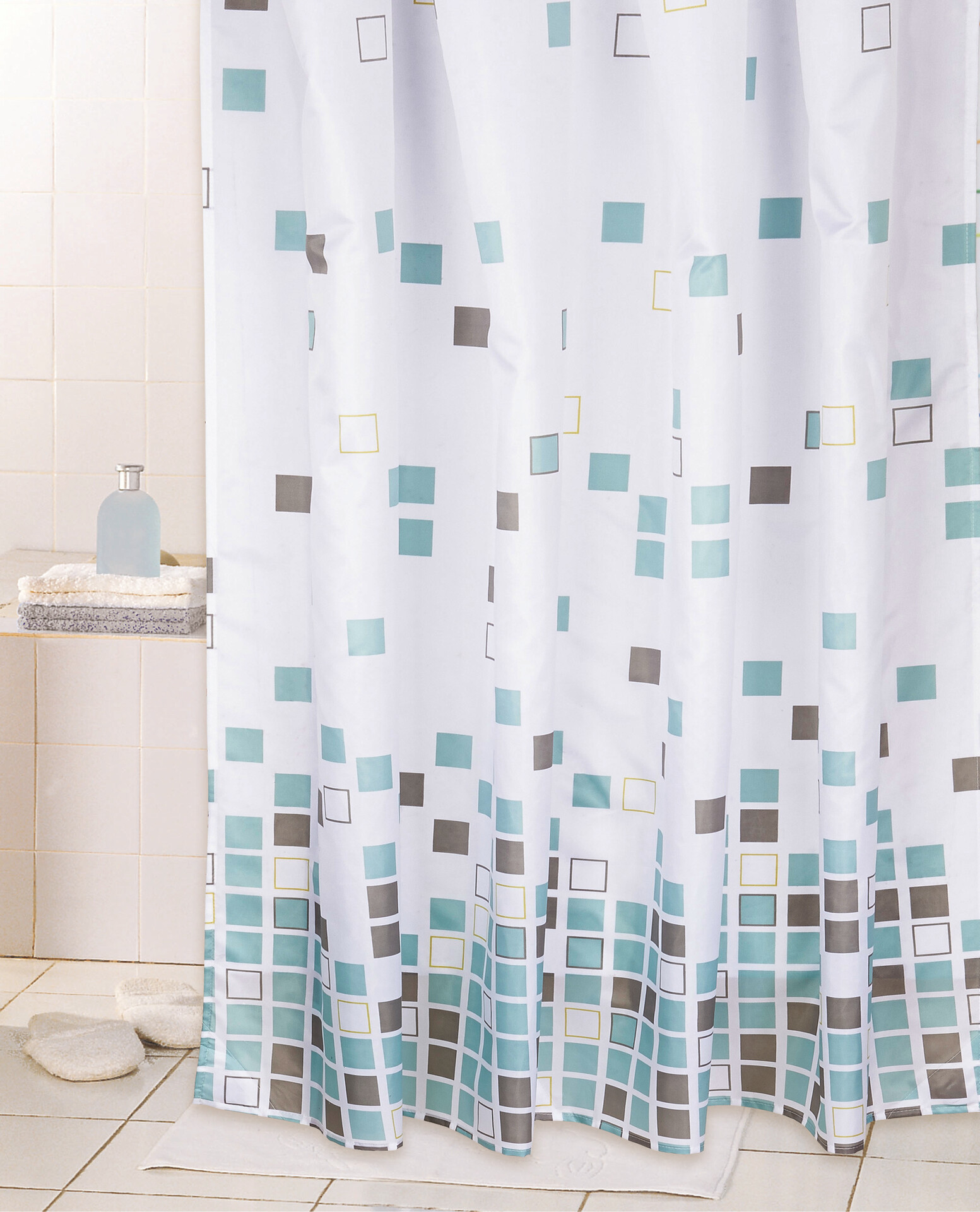 Acus Duschvorhang blau weiß braun Kunststoff B/L: ca. 180x200 cm