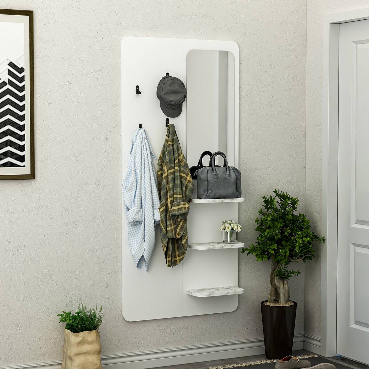 Garderobe Buket weiß Marmoroptik B/H/T: ca. 70x150x15 cm