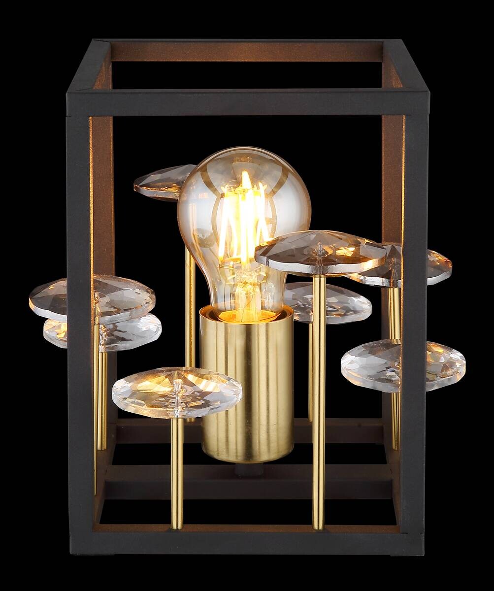 GLOBO Tischleuchte LISBON 15644T gold mattschwarz Rauch Glas Metall B/H/L: ca. 15x20x15 cm E27 1 Brennstellen