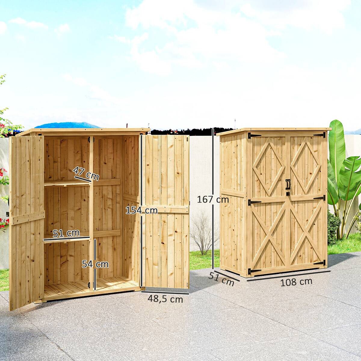 Outsunny Gartenschrank Holzoptik Holz B/H/L: ca. 57x167x116,5 cm