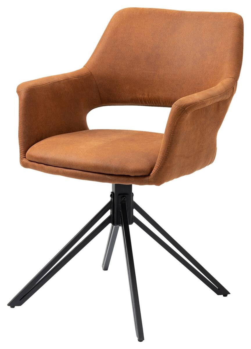 Stuhl ESTELLE 2er-Set braun Vintage schwarz Stoff Metall B/H/T: ca. 57x84x61 cm