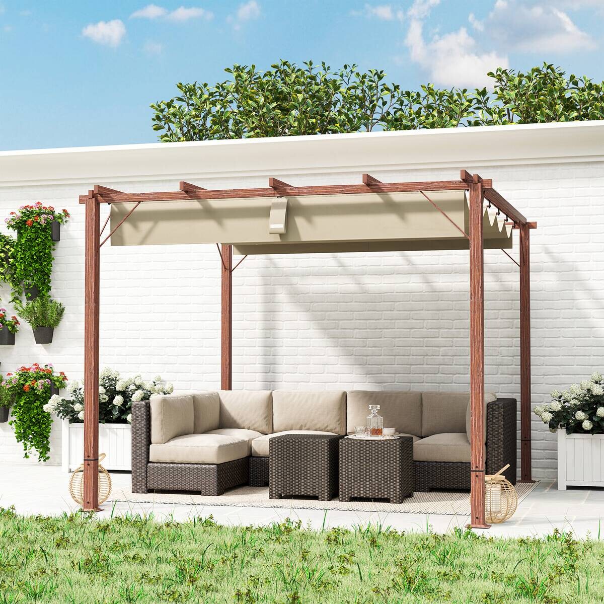 Outsunny Pergola natur Aluminium B/H/L: ca. 296x232x299 cm
