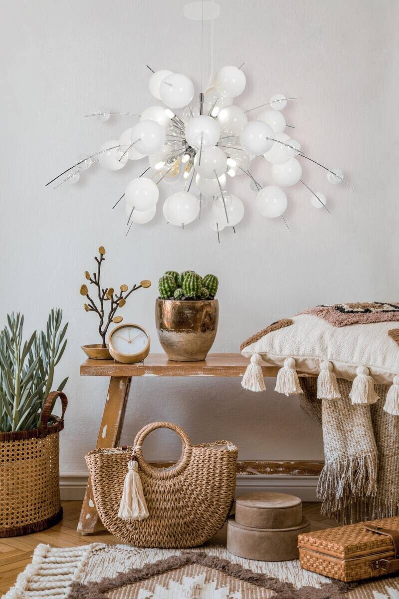 Näve Leuchten Pendelleuchte weiß Glas Metall B/H/T/D: ca. 98x187x98x98 cm G9 10 Brennstellen