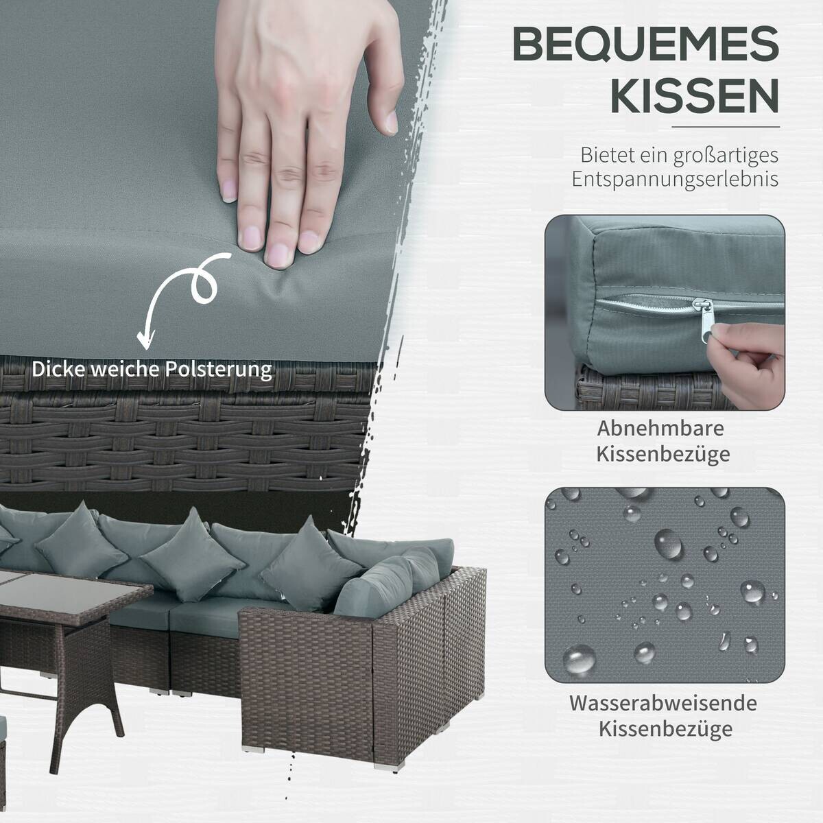 Outsunny Sitzgruppe dunkelgrau Polyrattan B/H/L: ca. 68x120x73 cm