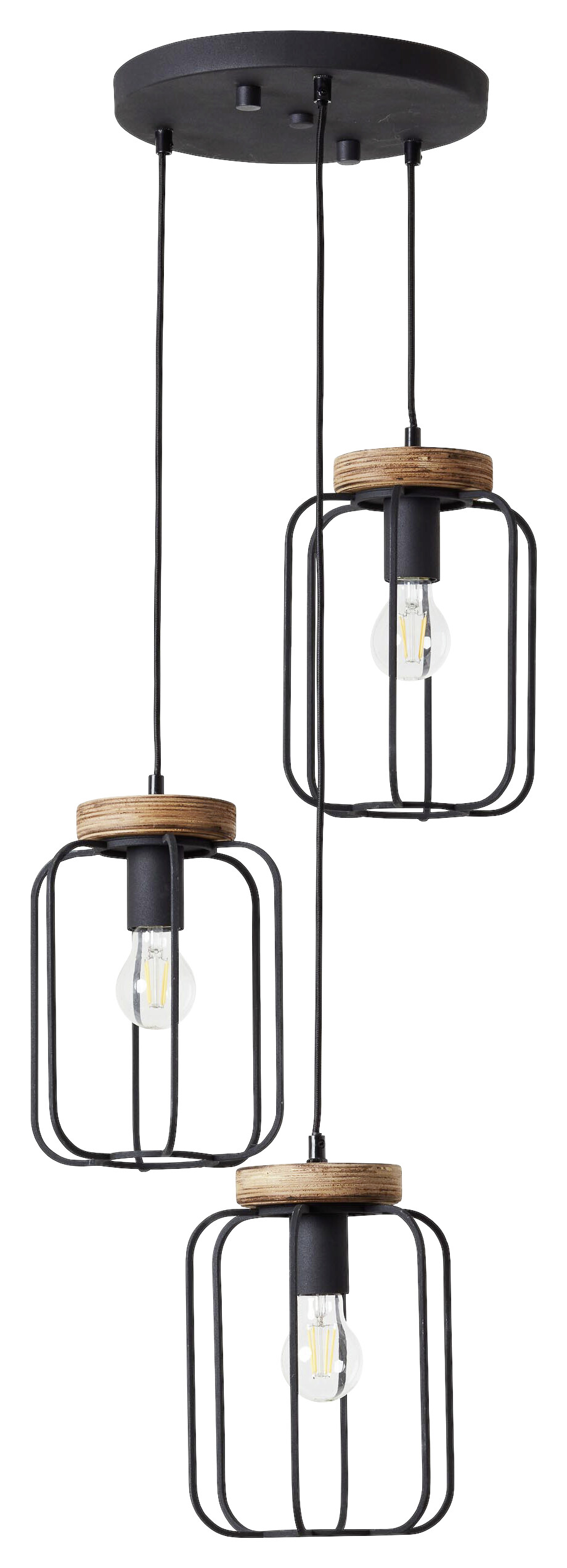 Brilliant Pendelleuchte Tosh 99502/66 natur schwarz Holz Metall B/H/T: ca. 42x165x42 cm E27 3 Brennstellen