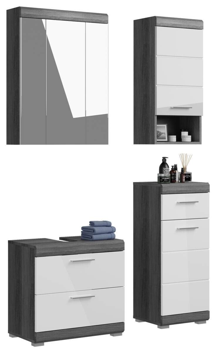Badezimmer-Set Scout Rauchsilber Nachbildung weiß Hochglanz B/H/T: ca. 112x191x34 cm