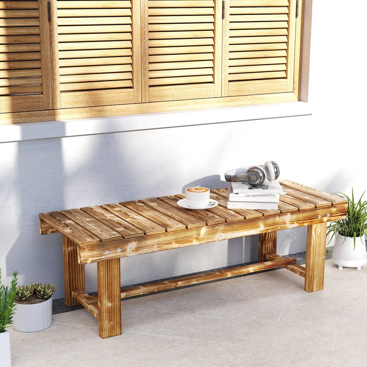 Outsunny Gartenbank braun Holz B/H/L: ca. 38x35x110 cm