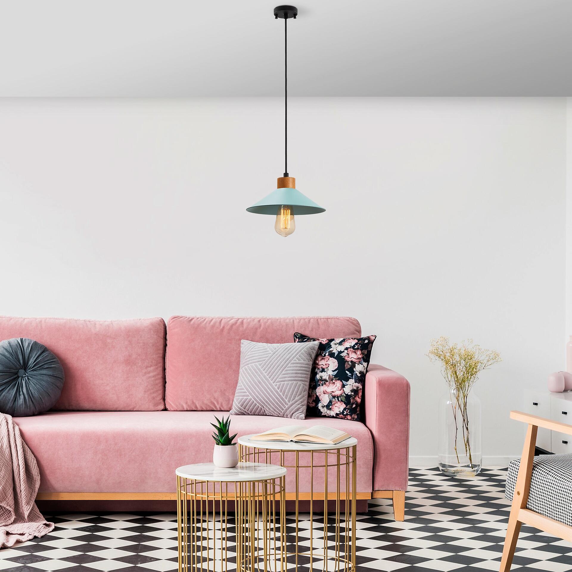 Opviq Pendelleuchte blau Holz B/H/T/L: ca. 103x103x24x103 cm E27 1 Brennstellen