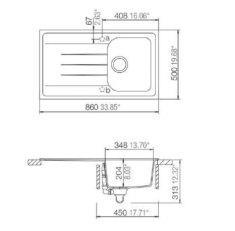 Respekta Einbauspüle Orlando 86 x 50 G Beton grau Granitverbundmaterial B/H/T: ca. 86x20,9x50 cm