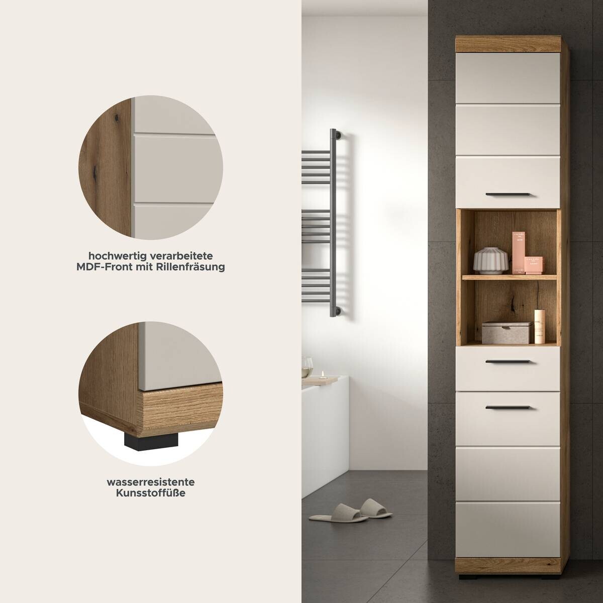 Badhochschrank Scout Evoke Oak Nachbildung Kaschmirgrau Nachbildung B/H/T: ca. 37x191x31 cm