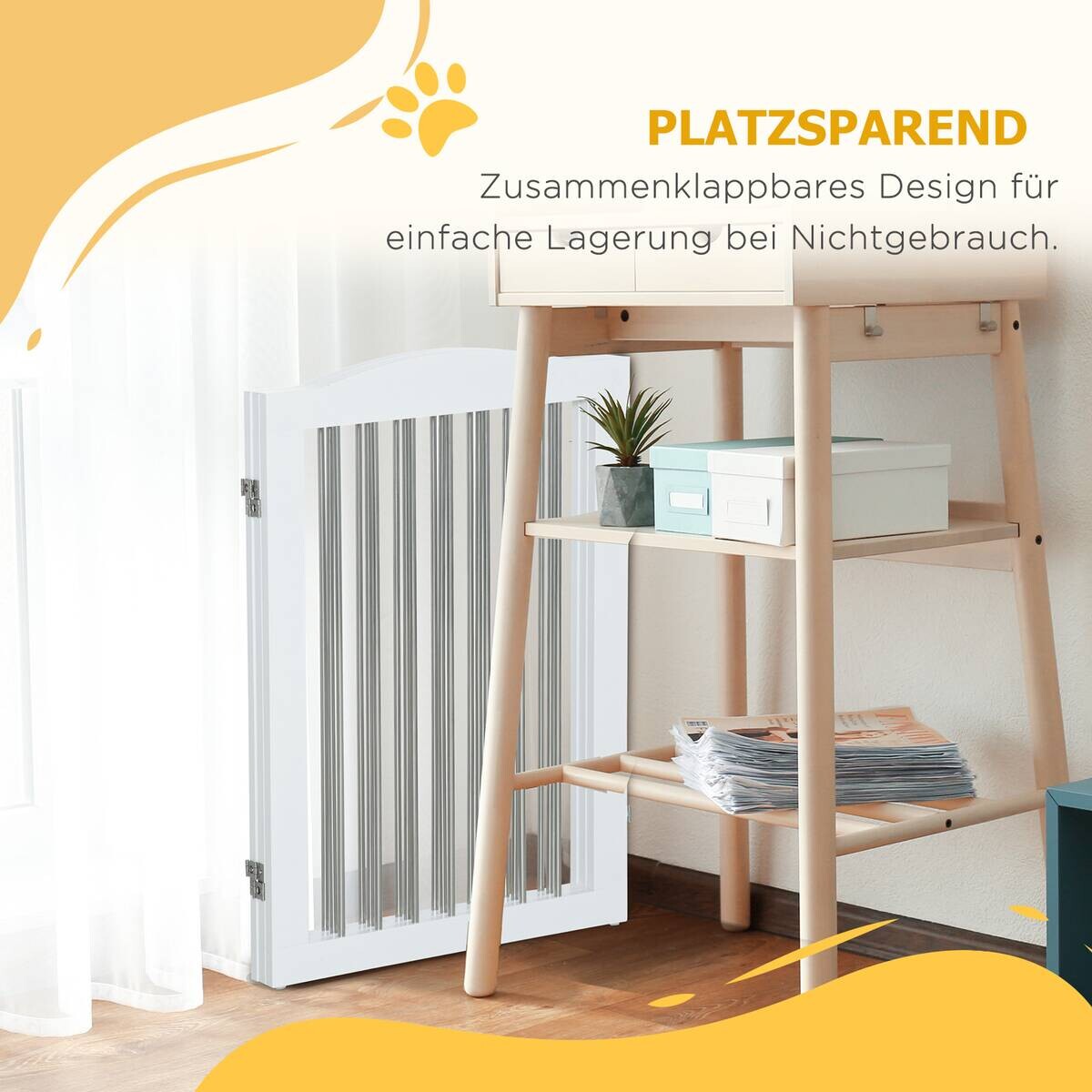 PawHut Hunde-Absperrgitter weiß Stahl B/H/L: ca. 30x80x154 cm