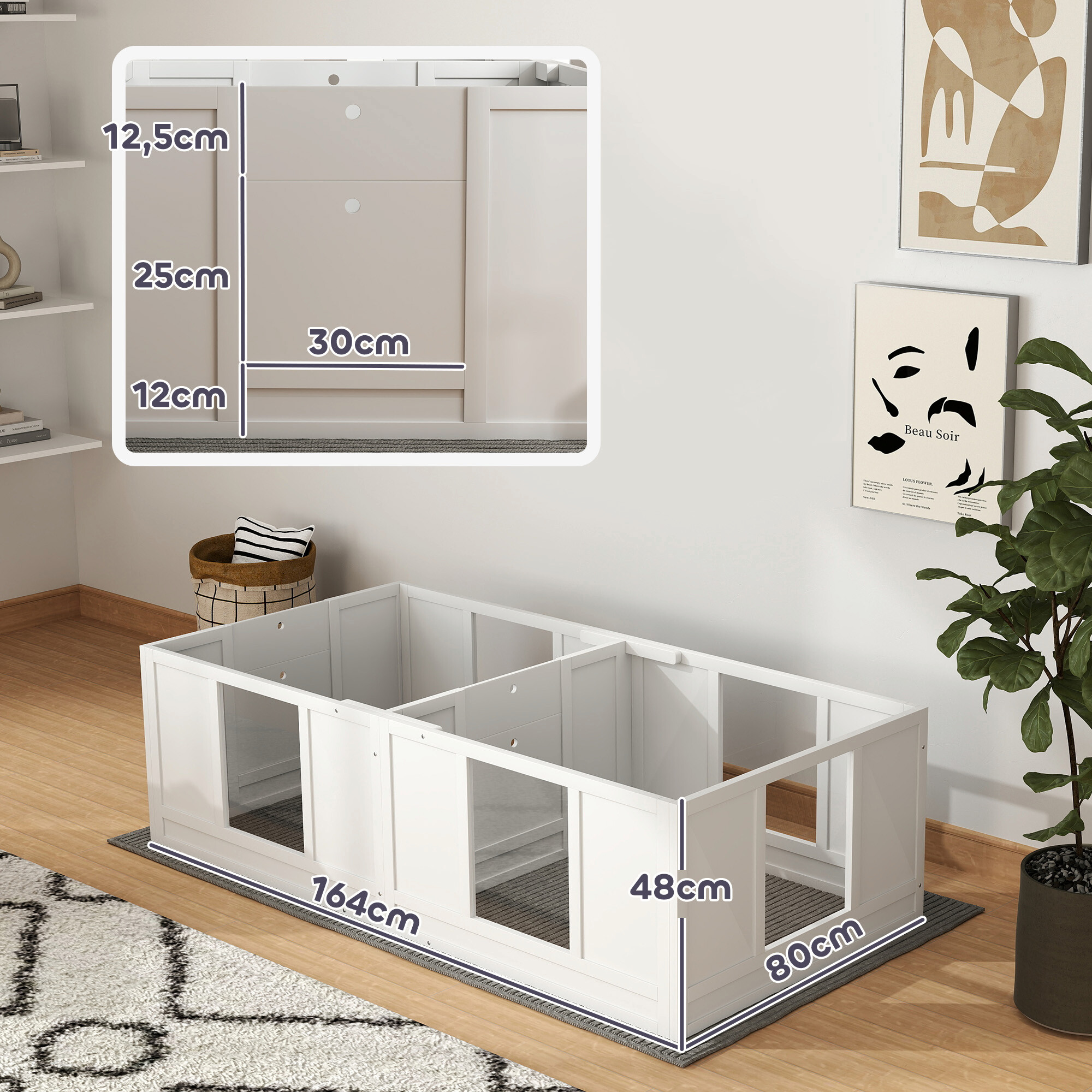 PawHut Wurfkiste für Welpen weiß MDF B/H/L: ca. 80x48x164 cm