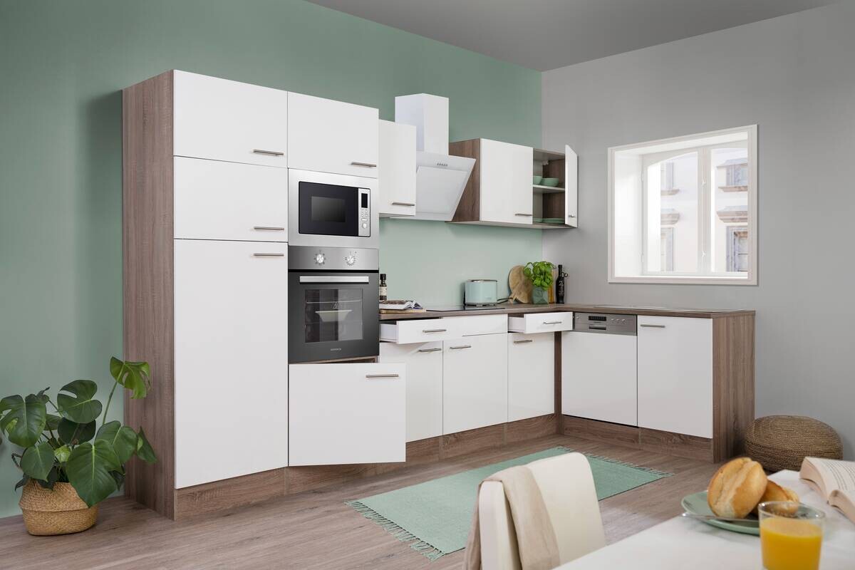 Respekta Winkelküche KBL340EYWMISGKE weiß B/H/T: ca. 340x205x172 cm