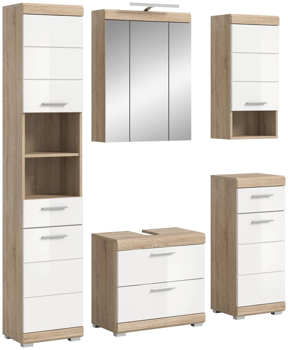 Badezimmer-Set Lambada Eiche Sonoma Nachbildung weiß Hochglanz B/H/T: ca. 164x191x37 cm