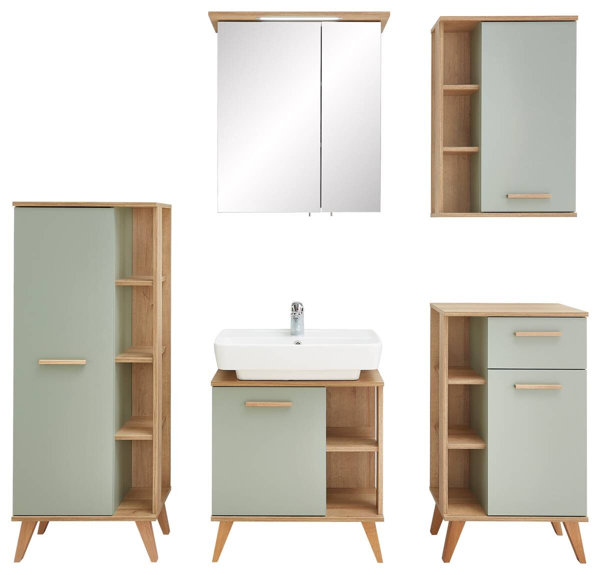 Badezimmer-Set Quickset 963 salbei Nachbildung Eiche Riviera Nachbildung B/H/T: ca. 161,5x200x33 cm