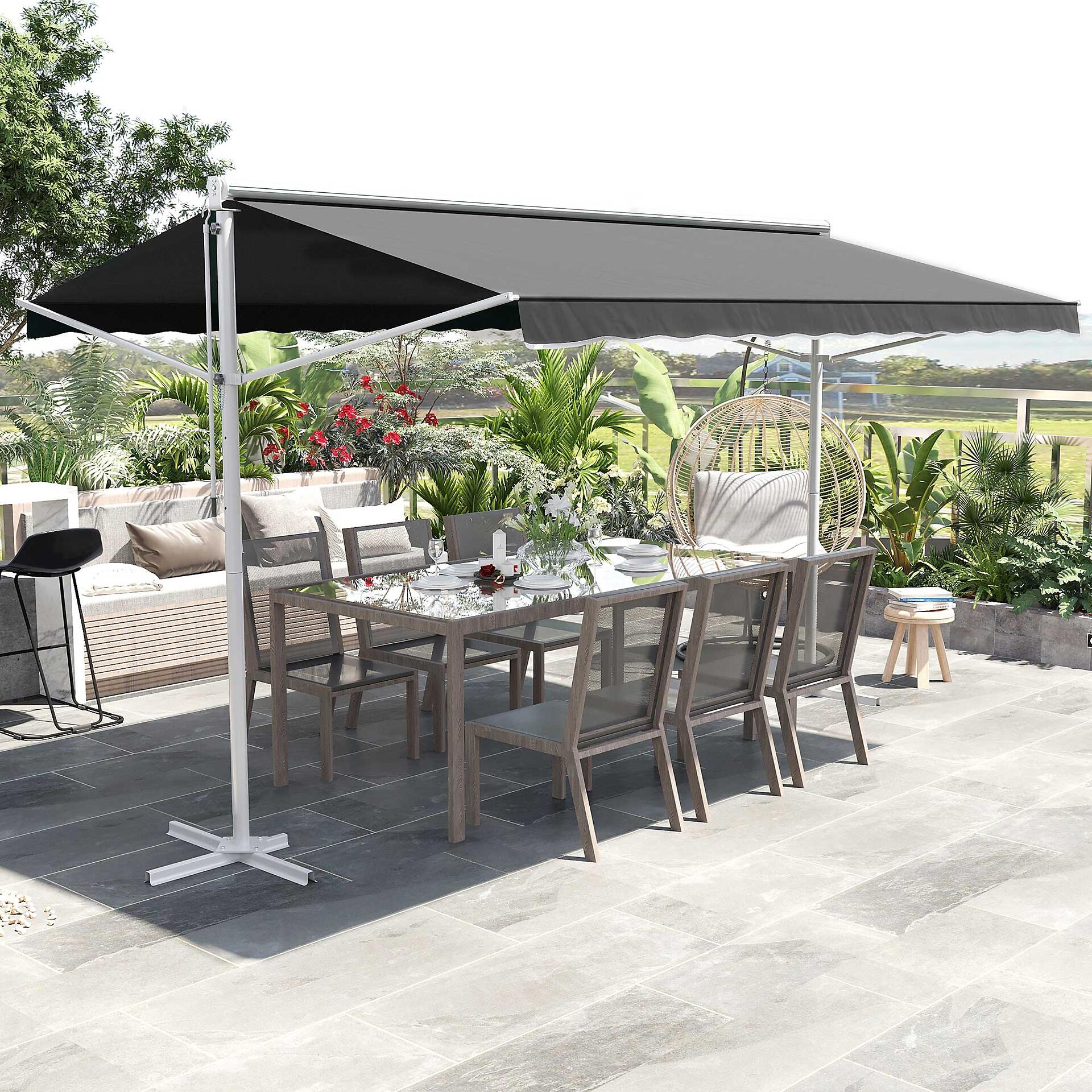 Outsunny Standmarkise mit Faltarm grau Metall B/H/L: ca. 298x255x395 cm
