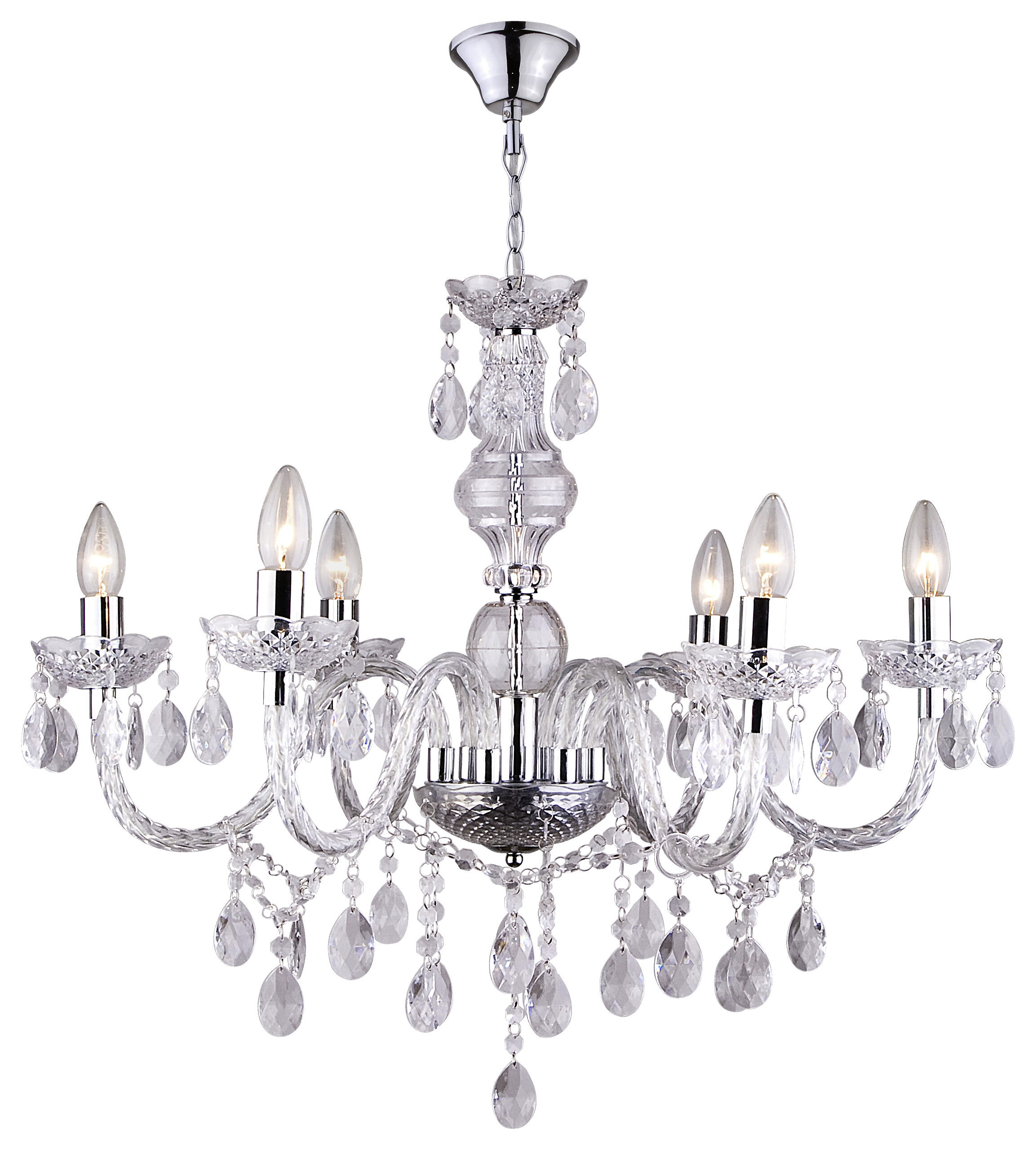 GLOBO Kronleuchter Cuimbra klar Acryl Metall H/D: ca. 166x67 cm E14 6 Brennstellen