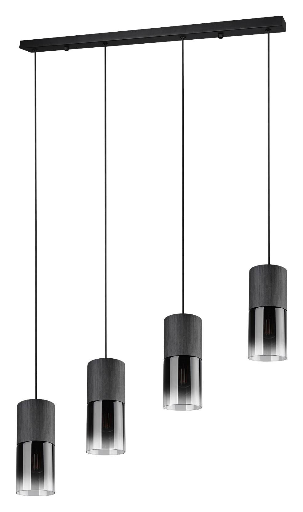 Reality Pendelleuchte Robin schwarz Rauch Metall Glas B/H/D: ca. 81x150x10 cm E27 4 Brennstellen