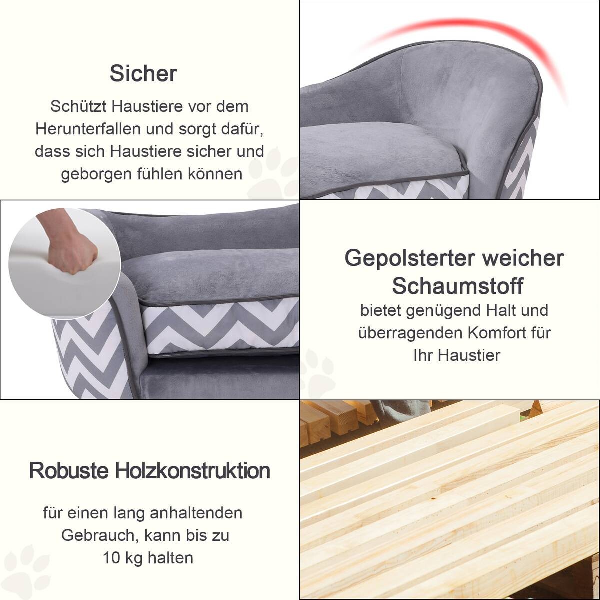 PawHut Hundebett grau Holz B/H/L: ca. 41x33,5x67 cm