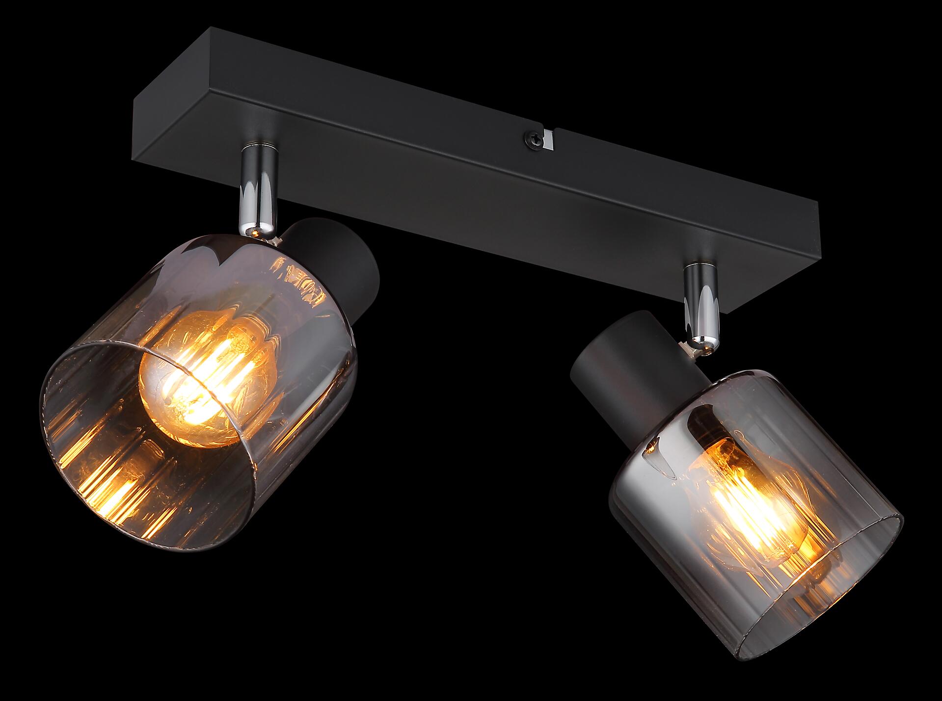 GLOBO Spot Jack Rauch klar schwarz Metall Glas B/H/L: ca. 26x13,5x8 cm E14 2 Brennstellen