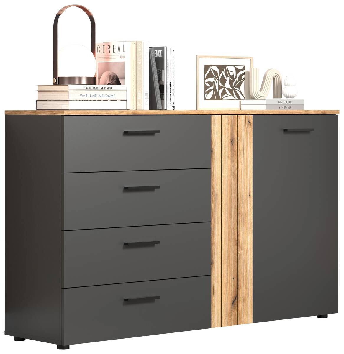 Kommode Esteban anthrazit Eiche Evoke Coast Nachbildung B/H/T: ca. 139x86x38 cm