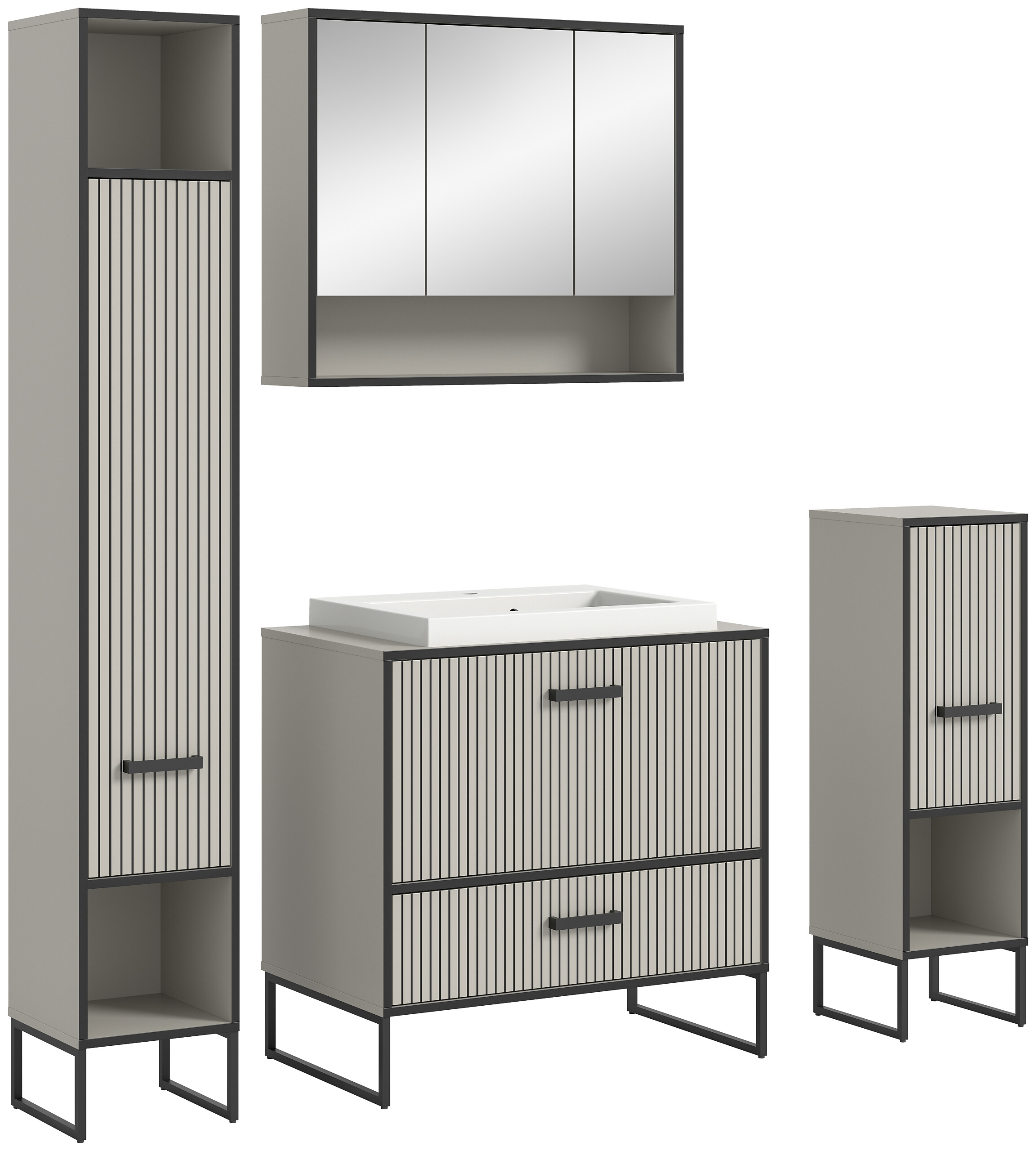 Badezimmer-Set BAGNO schwarz Kaschmirgrau Nachbildung B/H/T: ca. 170x192x48 cm