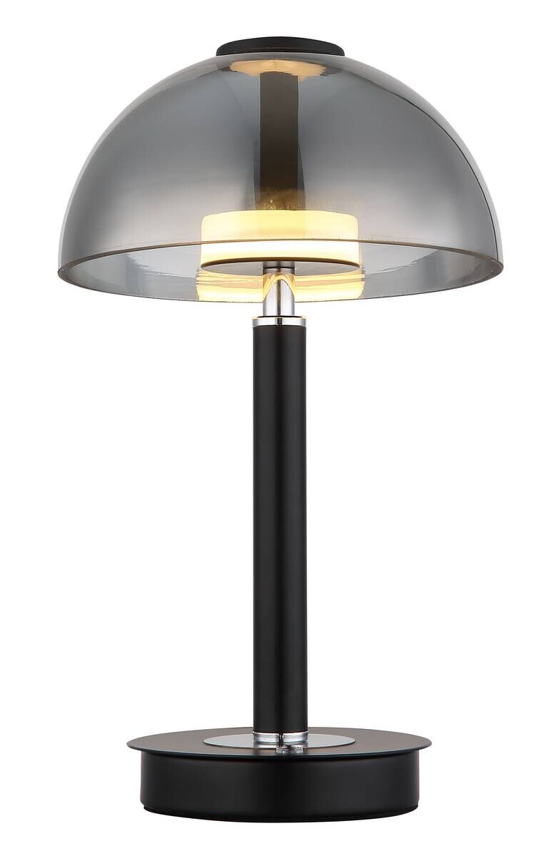 GLOBO LED-Tischleuchte mattschwarz Chrom Rauch Kunststoff Glas Metall H/D: ca. 31,5x18 cm 1 Brennstellen
