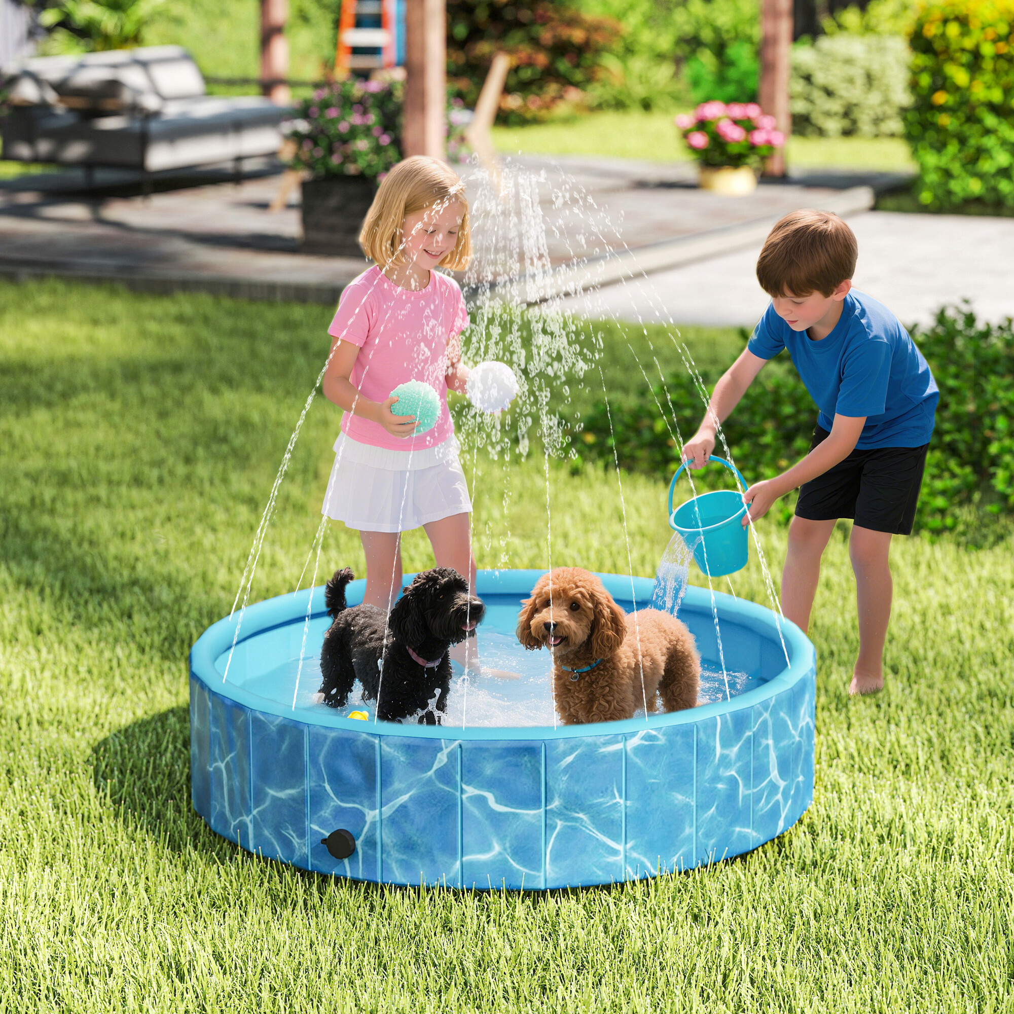 PawHut Hundepool blau Kunststoff B/H/L: ca. 120x30x120 cm