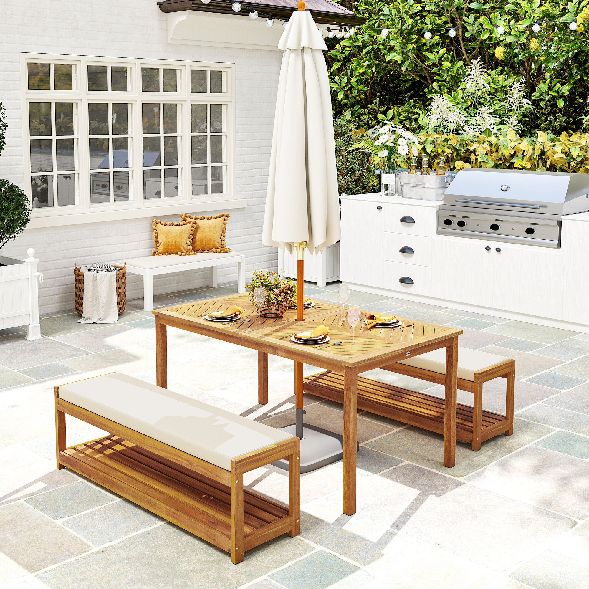 Outsunny Gartenmöbel-Set taupe Alteiche B/H/L: ca. 85x75x150 cm