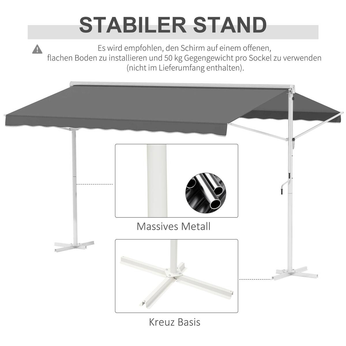 Outsunny Standmarkise mit Faltarm grau Metall B/H/L: ca. 298x255x395 cm